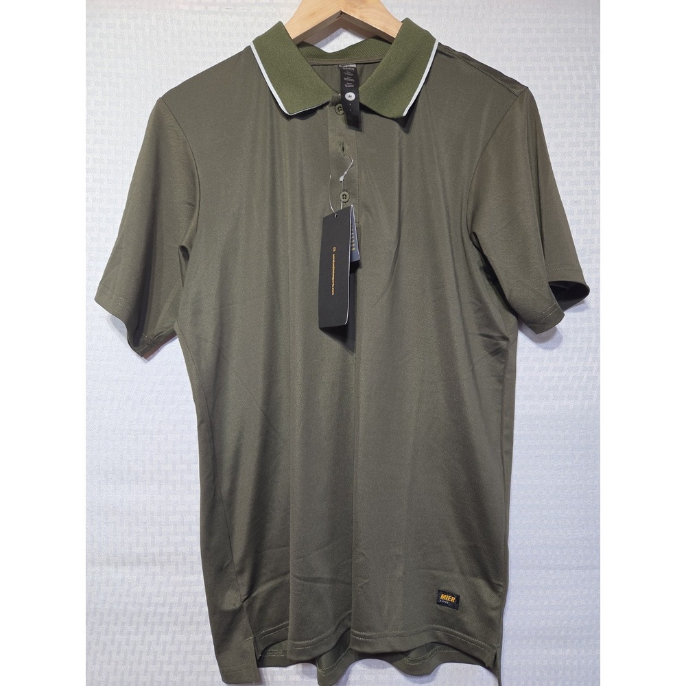 MIER Men's Performance Polo Shirt Olive Green Size M Moisture Wicking NWT
